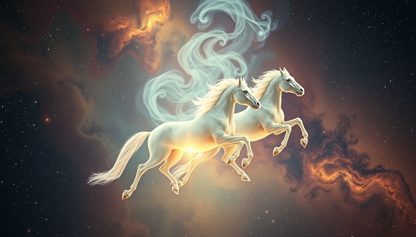 Een vallend span paarden symboliseert verlies van controle en richting.