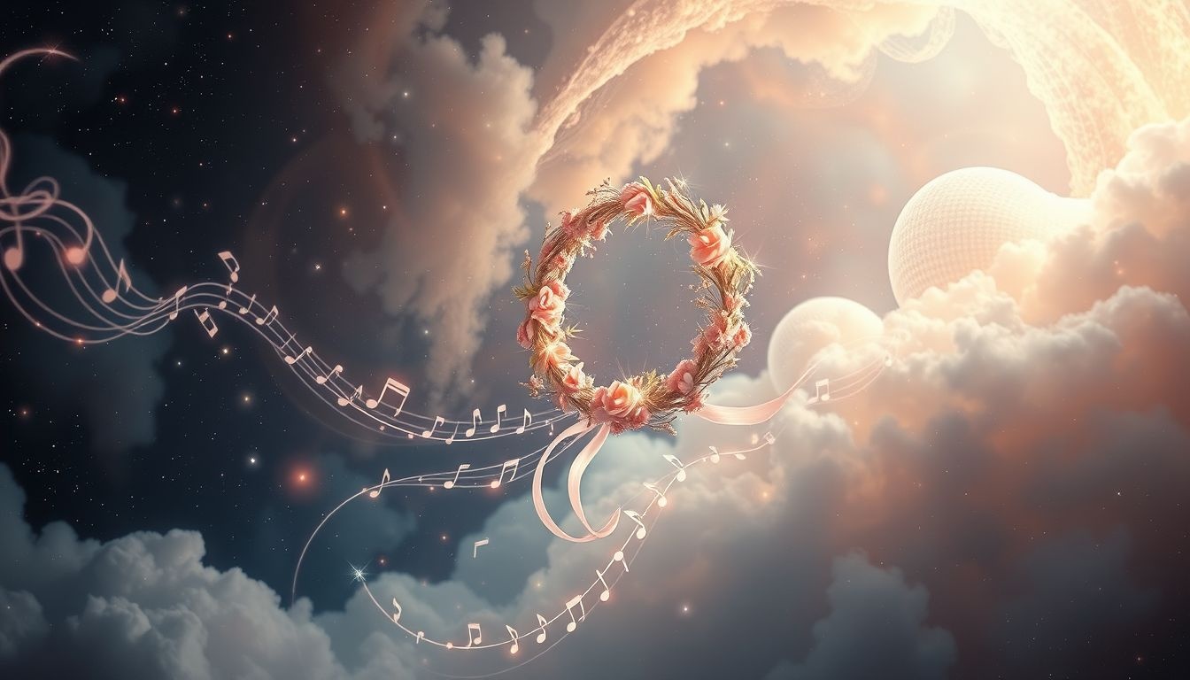 Droom 17 symboliseert harmonie en herinnering door teerkrans en muziek.