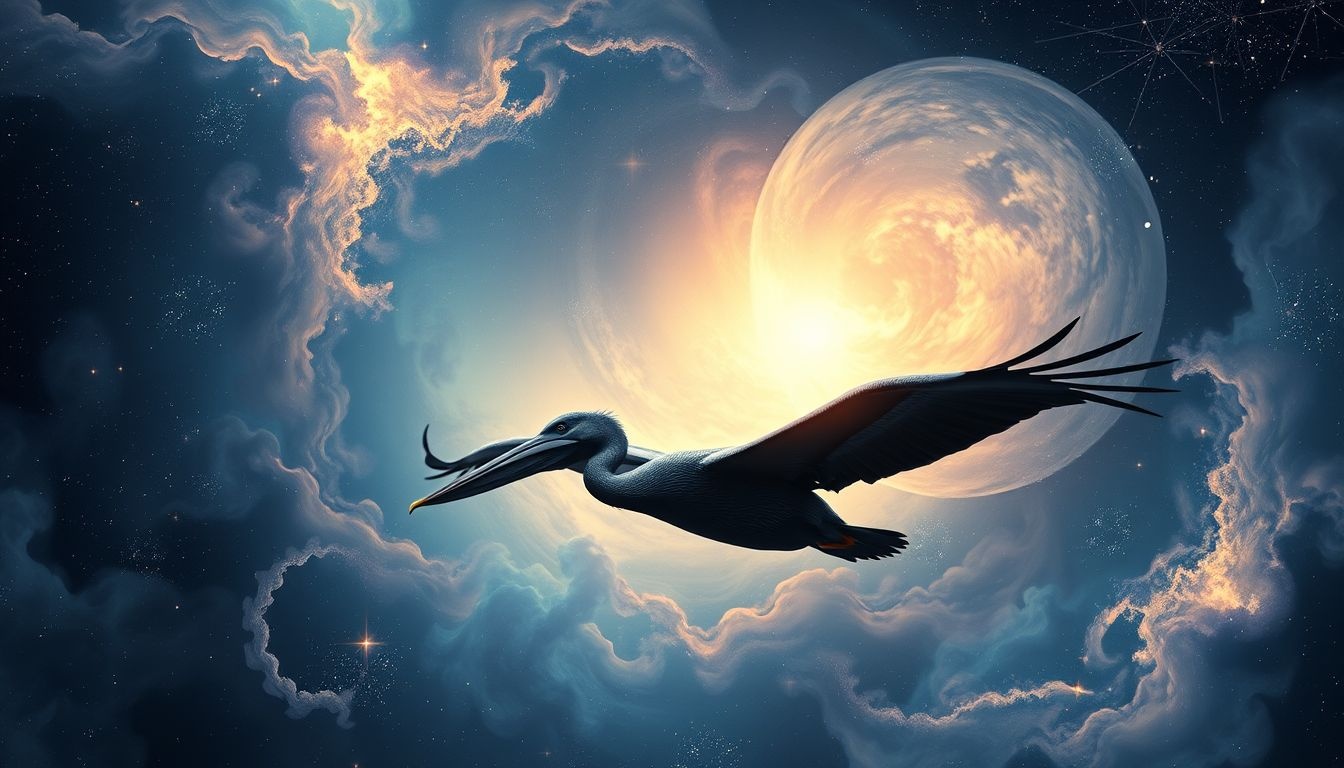 Een zwarte pelikaan symboliseert transformatie en innerlijke kracht.