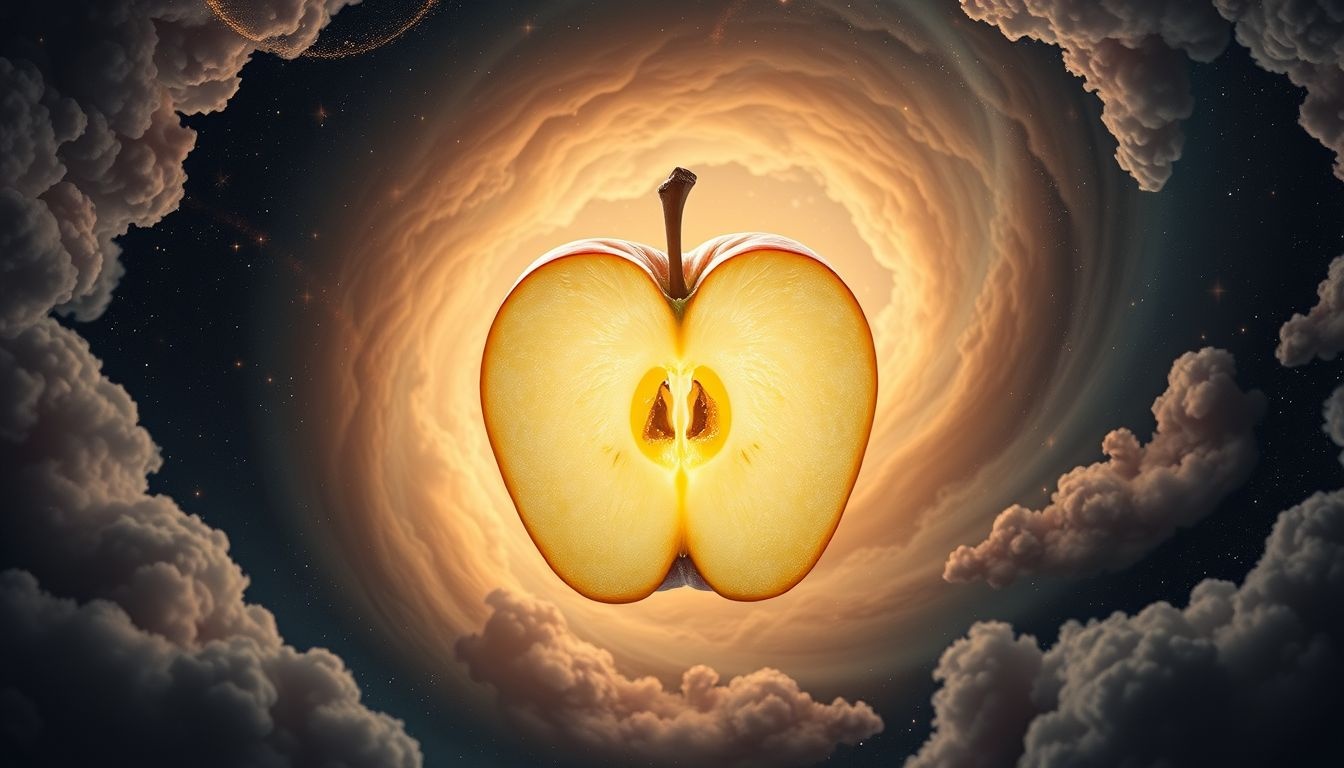 Een appel doormidden snijden symboliseert nieuwe inzichten en keuzes.