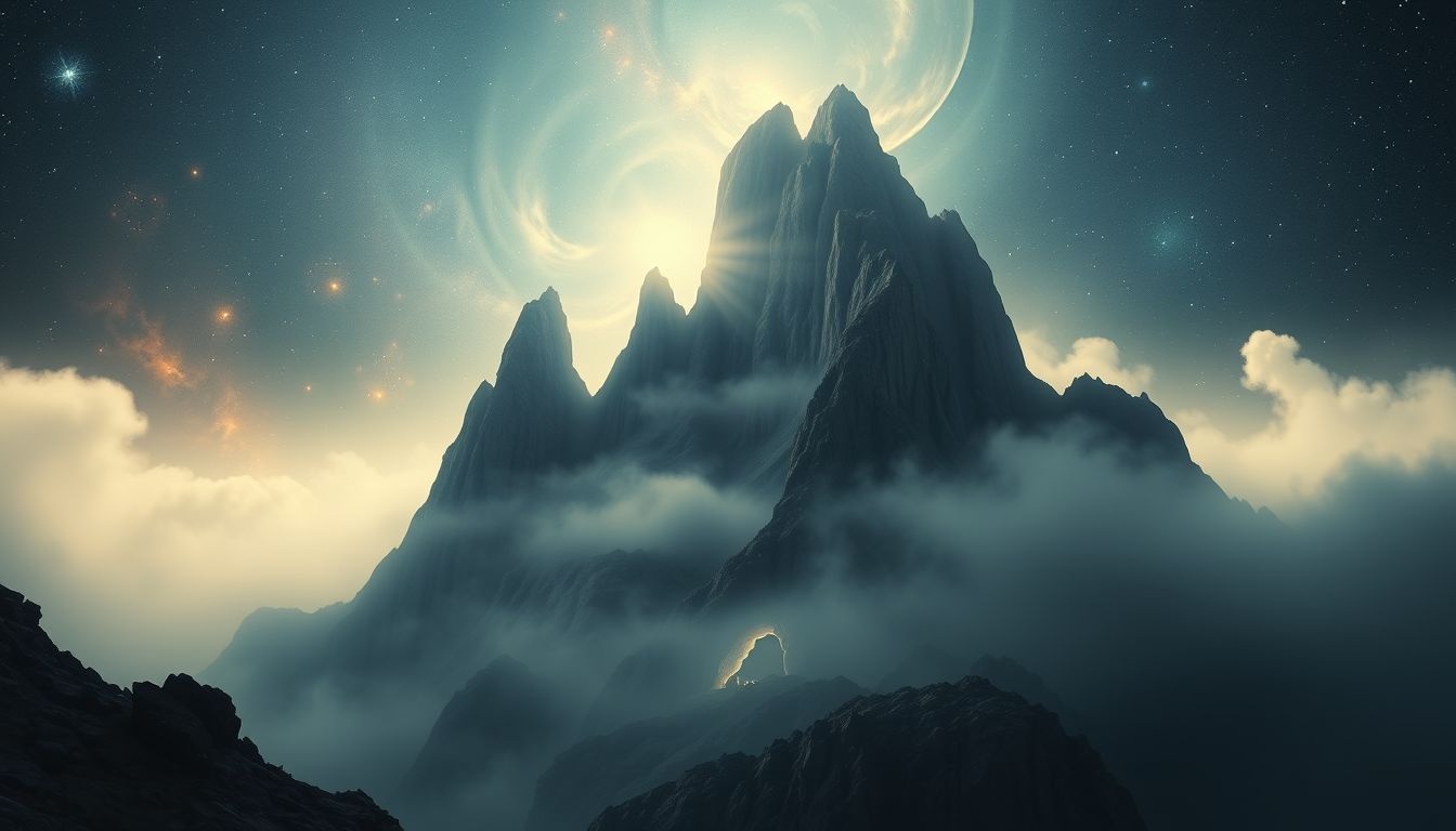 Een geheime grot in een bergkloof symboliseert verborgen innerlijke wijsheid.