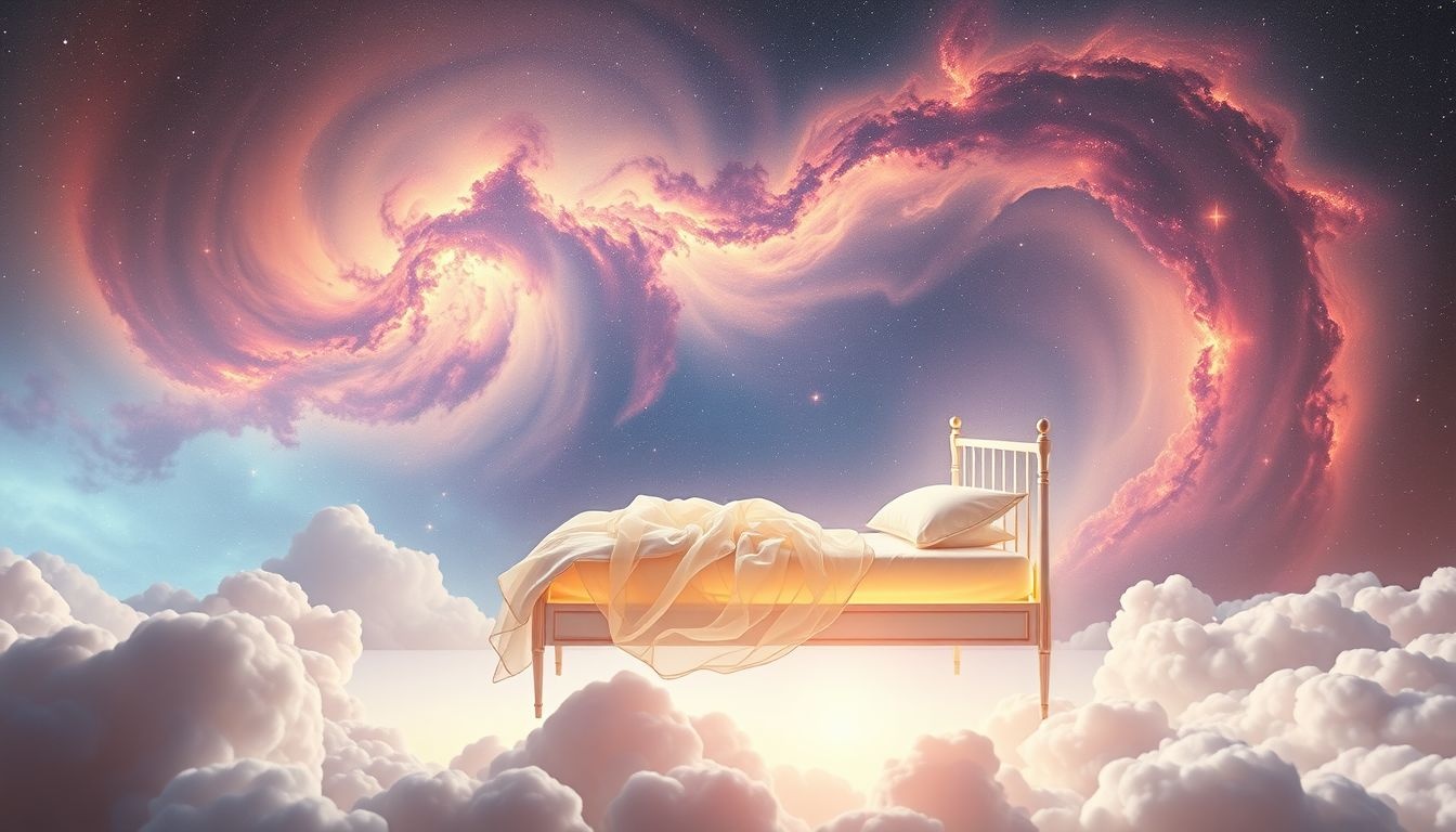 Een zwevend bruidsbed symboliseert vrijheid en nieuwe liefdesavonturen.