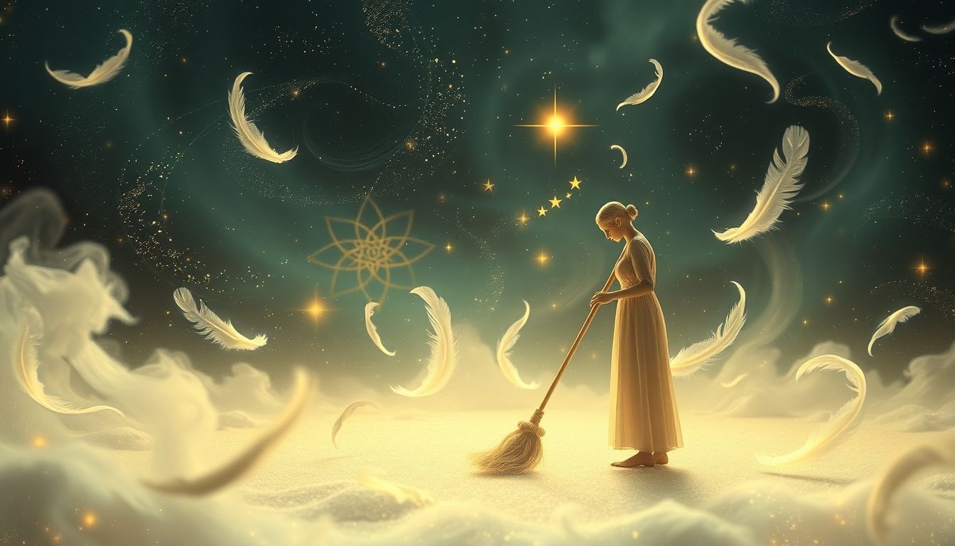 Een schoonmaakende steward symboliseert het opruimen van innerlijke chaos.