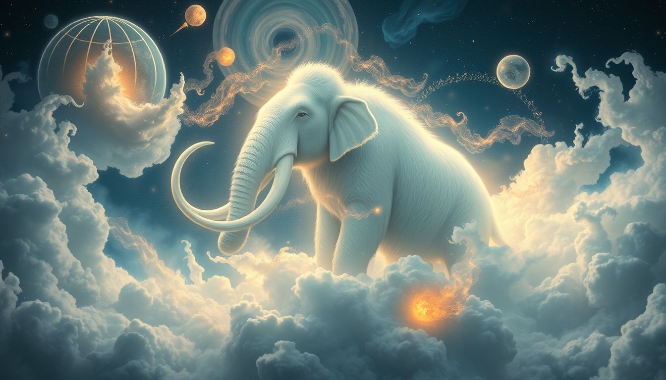Een witte mammoet symboliseert zeldzame wijsheid en kracht.