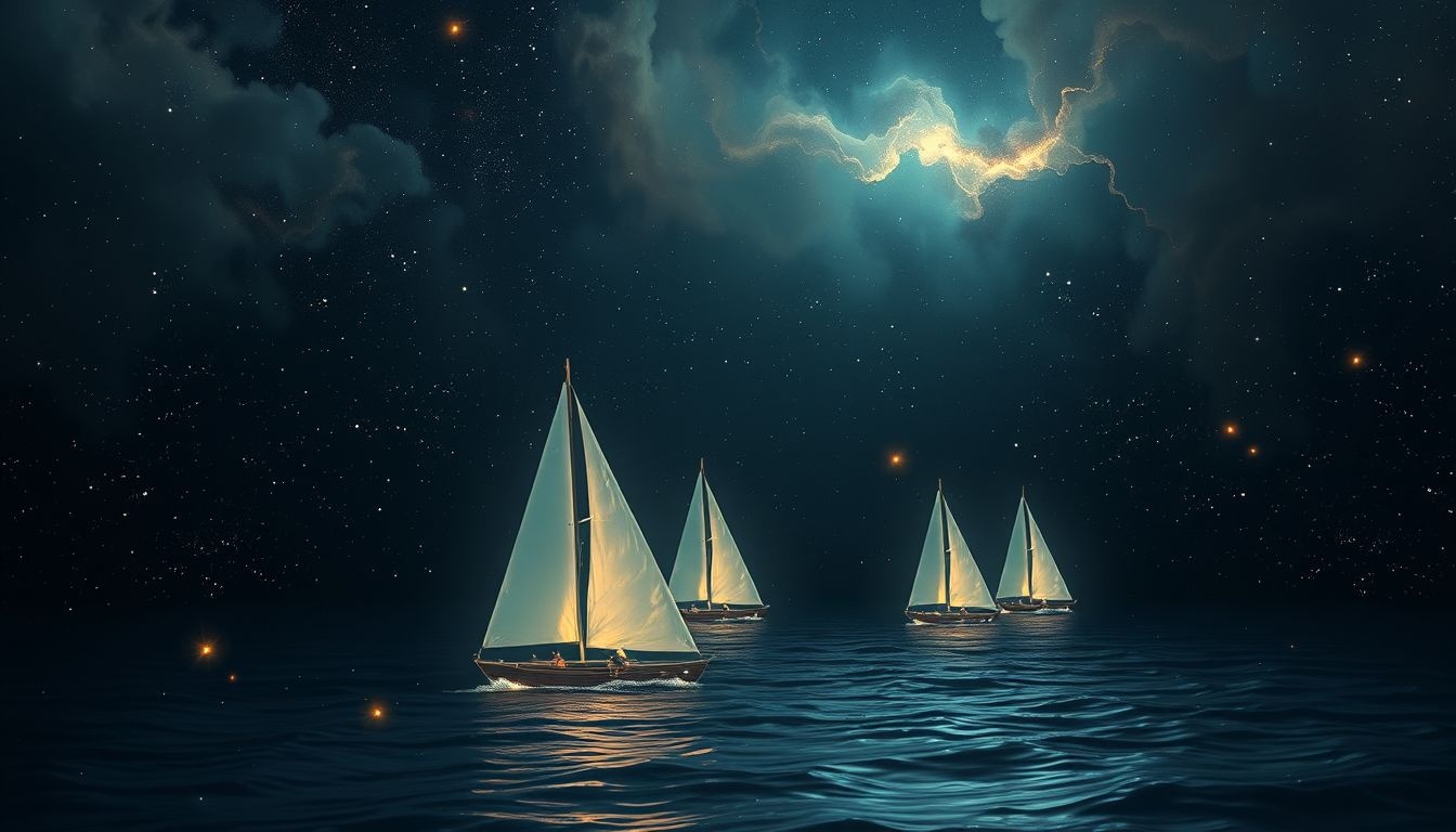 Dromen over nachtelijke regatta symboliseert innerlijke strijd en onzekerheid.