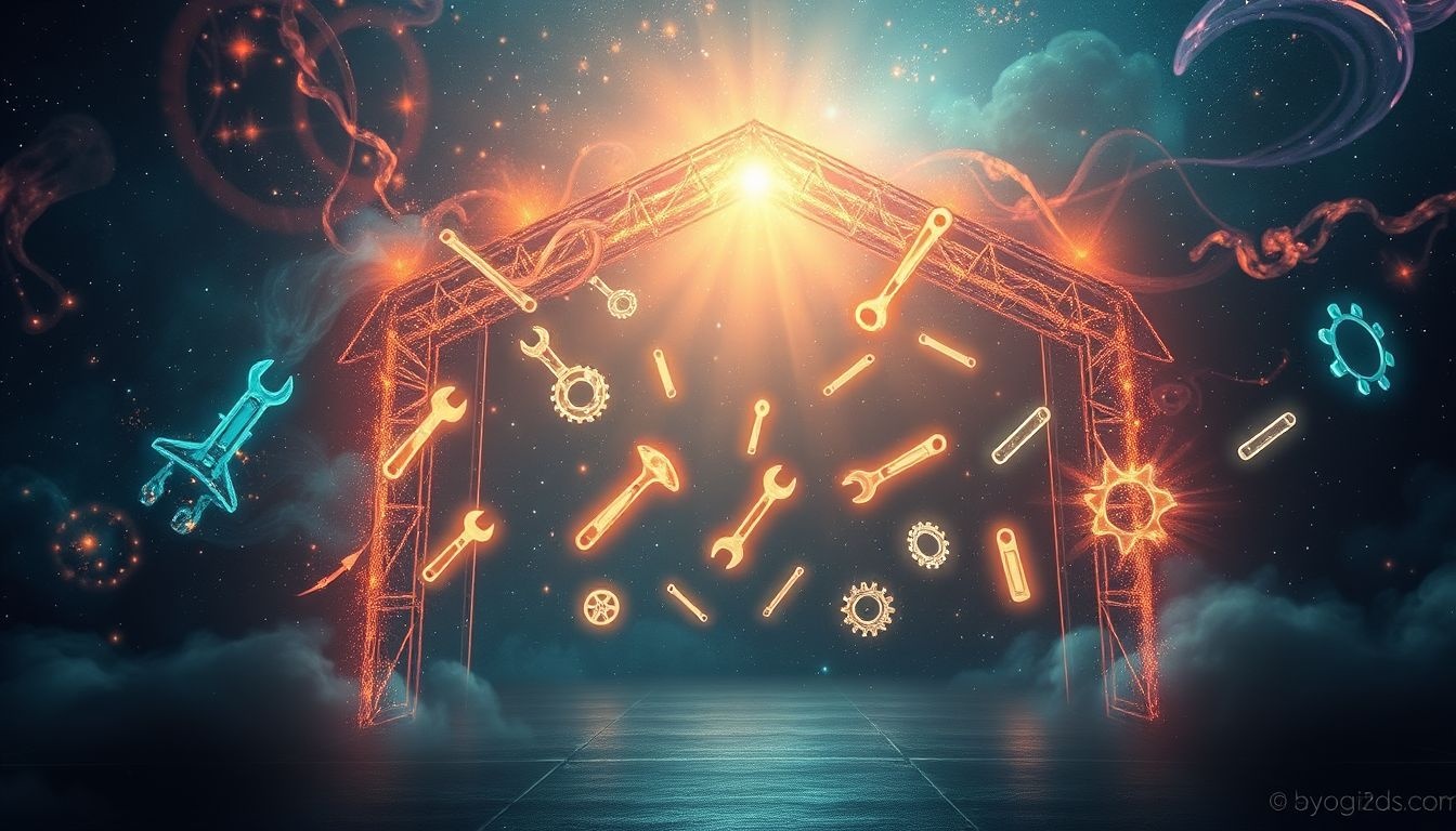 Een hangar vol gereedschap symboliseert verborgen talenten en mogelijkheden.