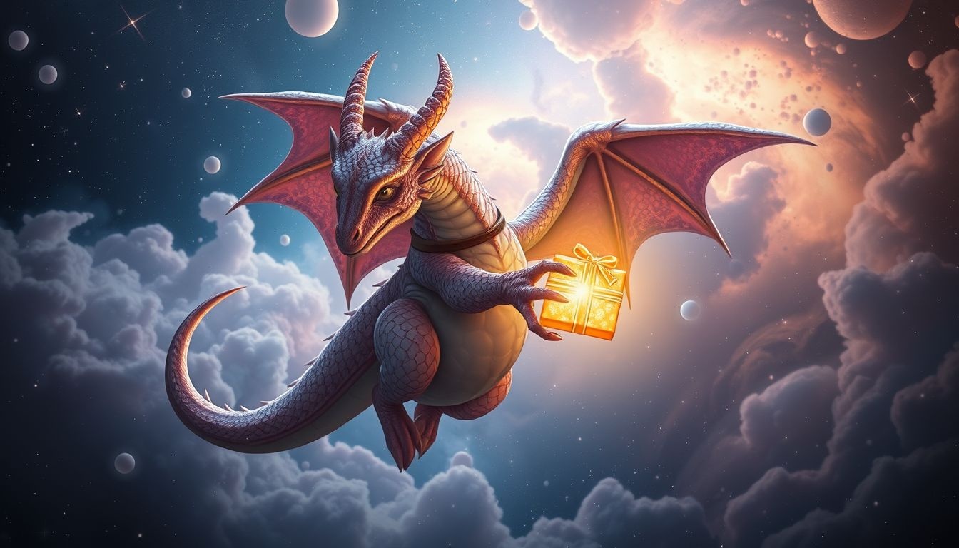 Een wyvern die een geschenk geeft, symboliseert onverwachte zegeningen.
