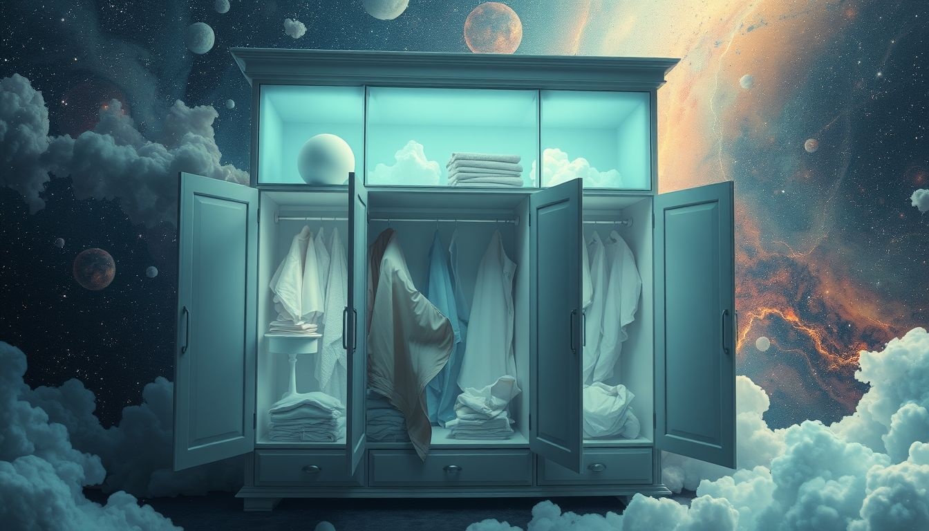 Een kledingkast met compartimenten symboliseert georganiseerde persoonlijke identiteit.