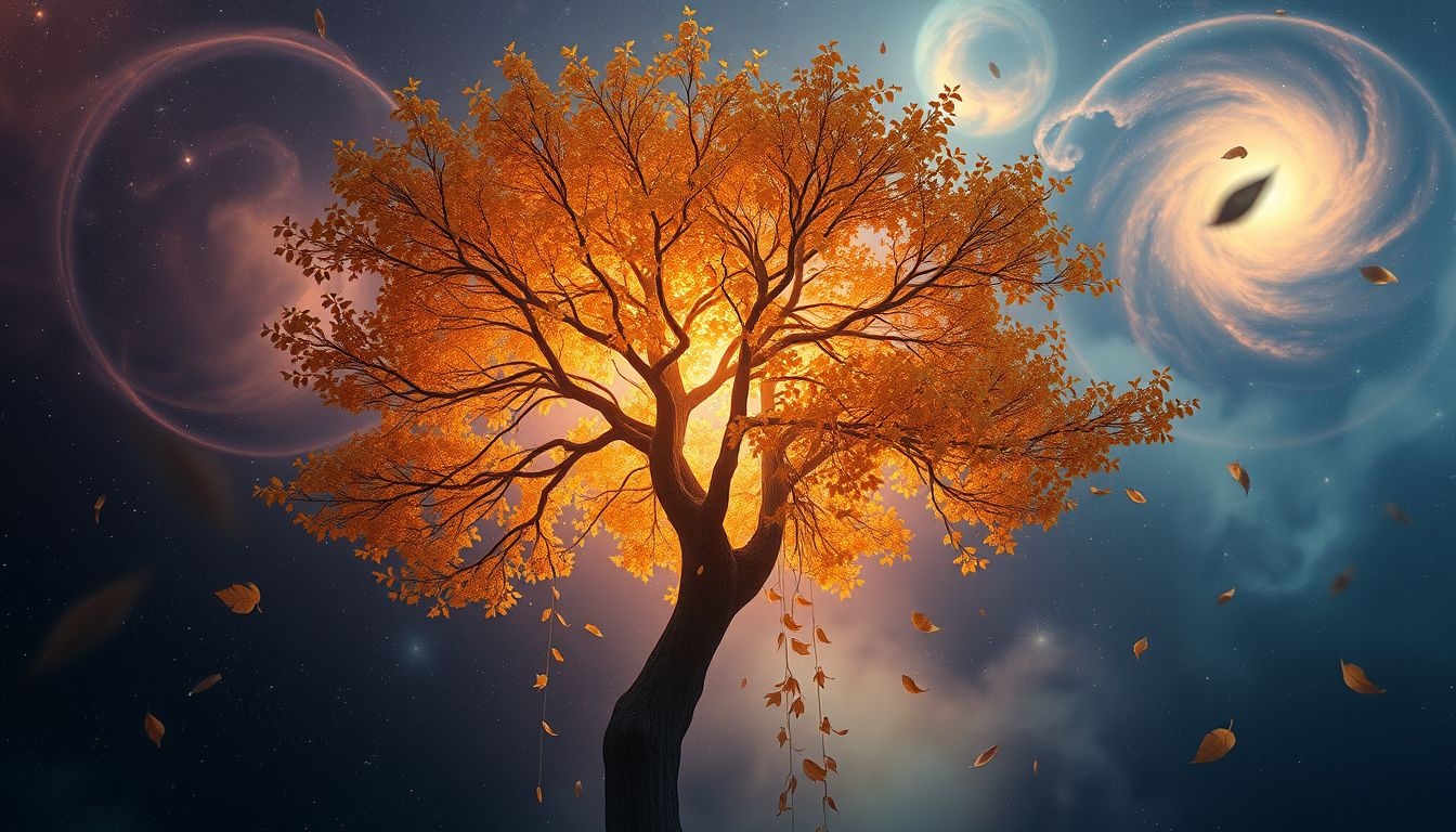 Een ratelpopulier in herfst symboliseert verandering en loslaten.