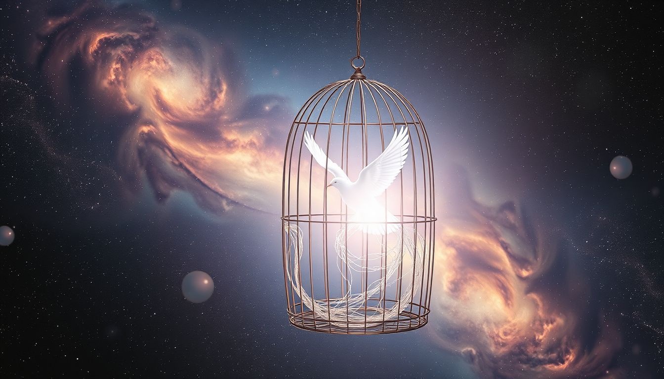 Een vogel vrijlaten symboliseert innerlijke vrijheid en loslaten.