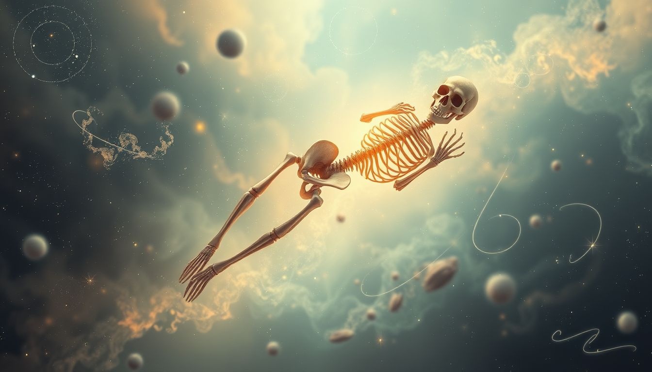 Een karkas in droomlandschap symboliseert loslaten van oude emoties.