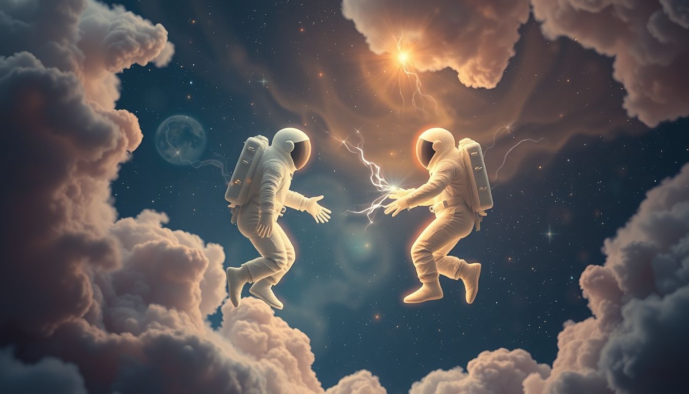 Ruzie met astronauten symboliseert innerlijke conflicten en onzekerheid.