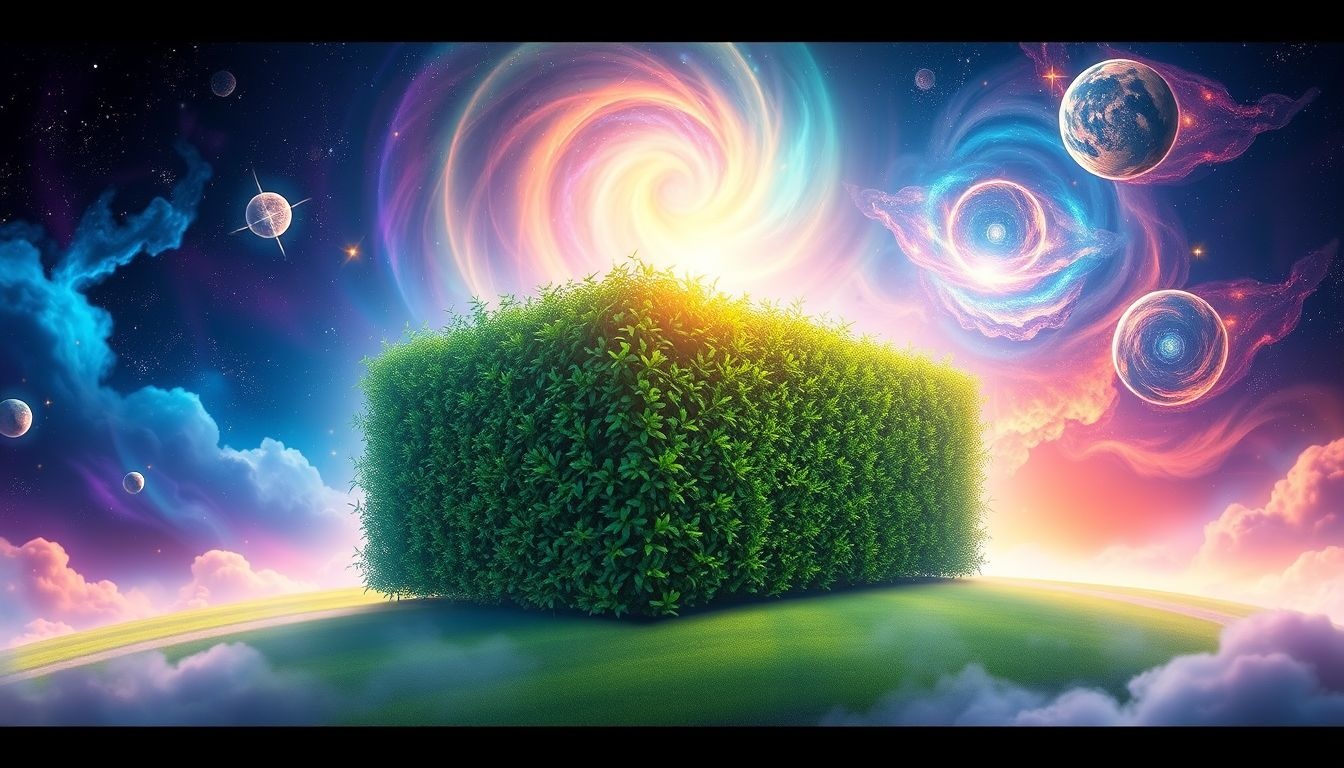Een kleurveranderende buxusheg symboliseert innerlijke transformatie en groei.