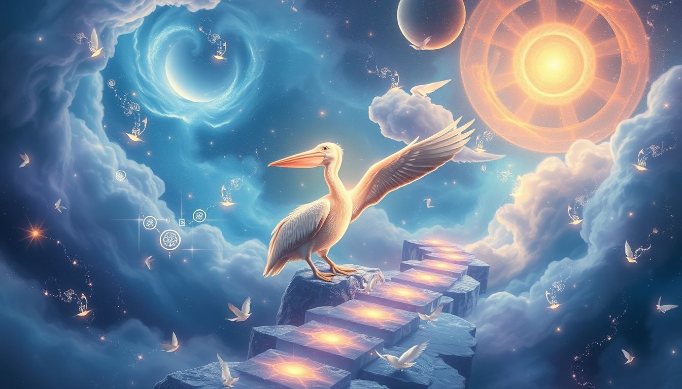 Droom 21 symboliseert begeleiding en nieuwe levensrichtingen door pelikanen.