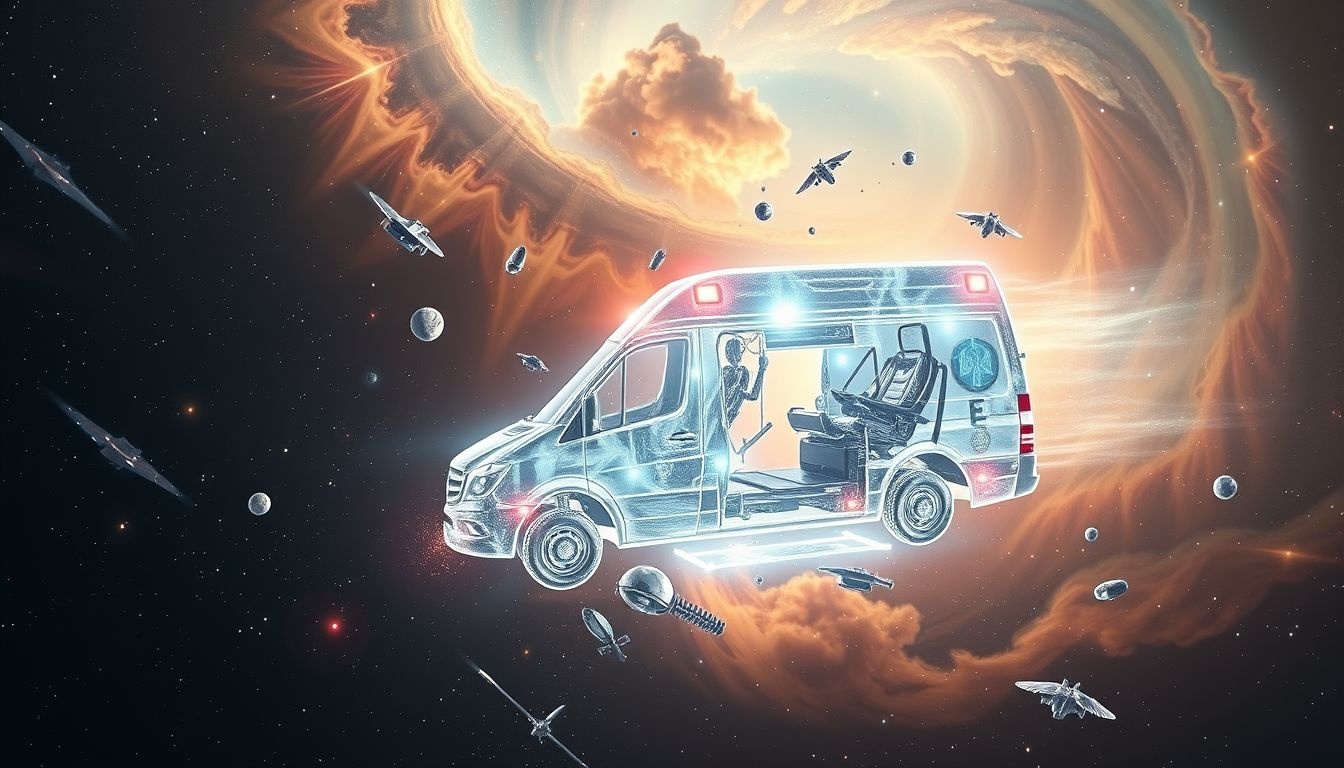 Het repareren van een ambulance symboliseert het herstellen van hulpvaardigheid.