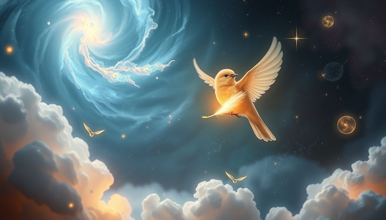 Een veer van een zangvogel symboliseert persoonlijke groei en vrijheid.