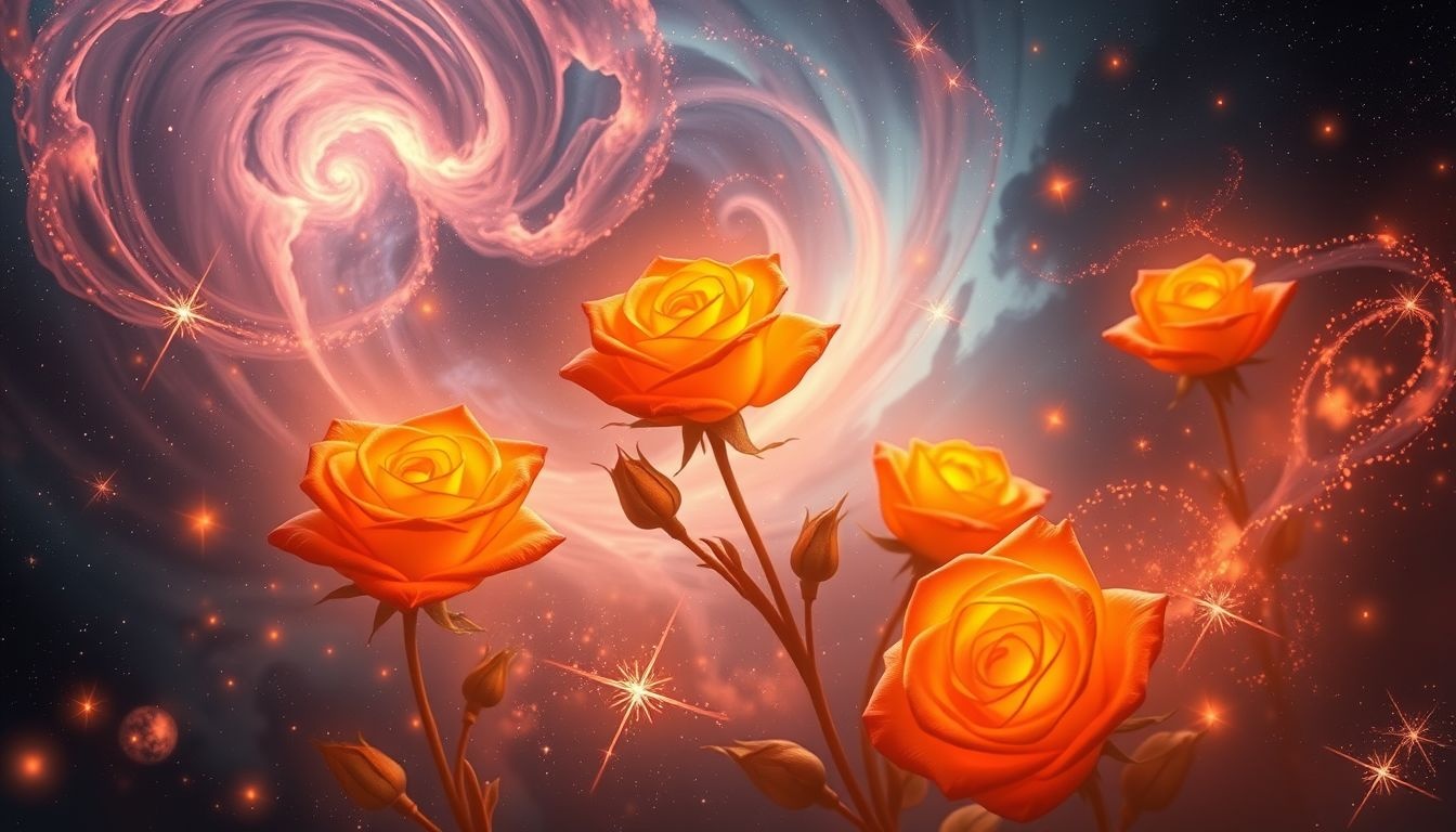 Oranje rozen in dromen symboliseren enthousiasme en nieuwe energie.