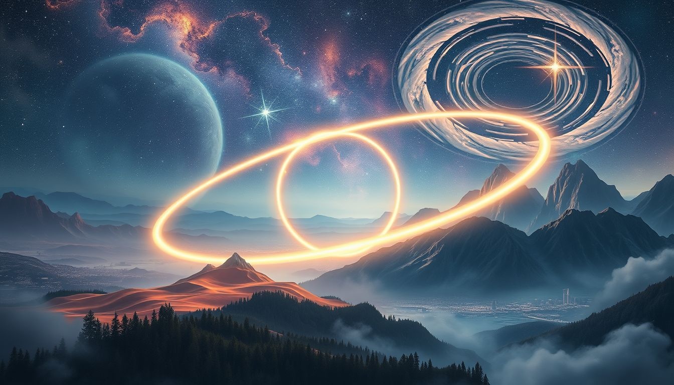 Dromen over cirkellijnen in landschappen symboliseren levenscycli en balans.