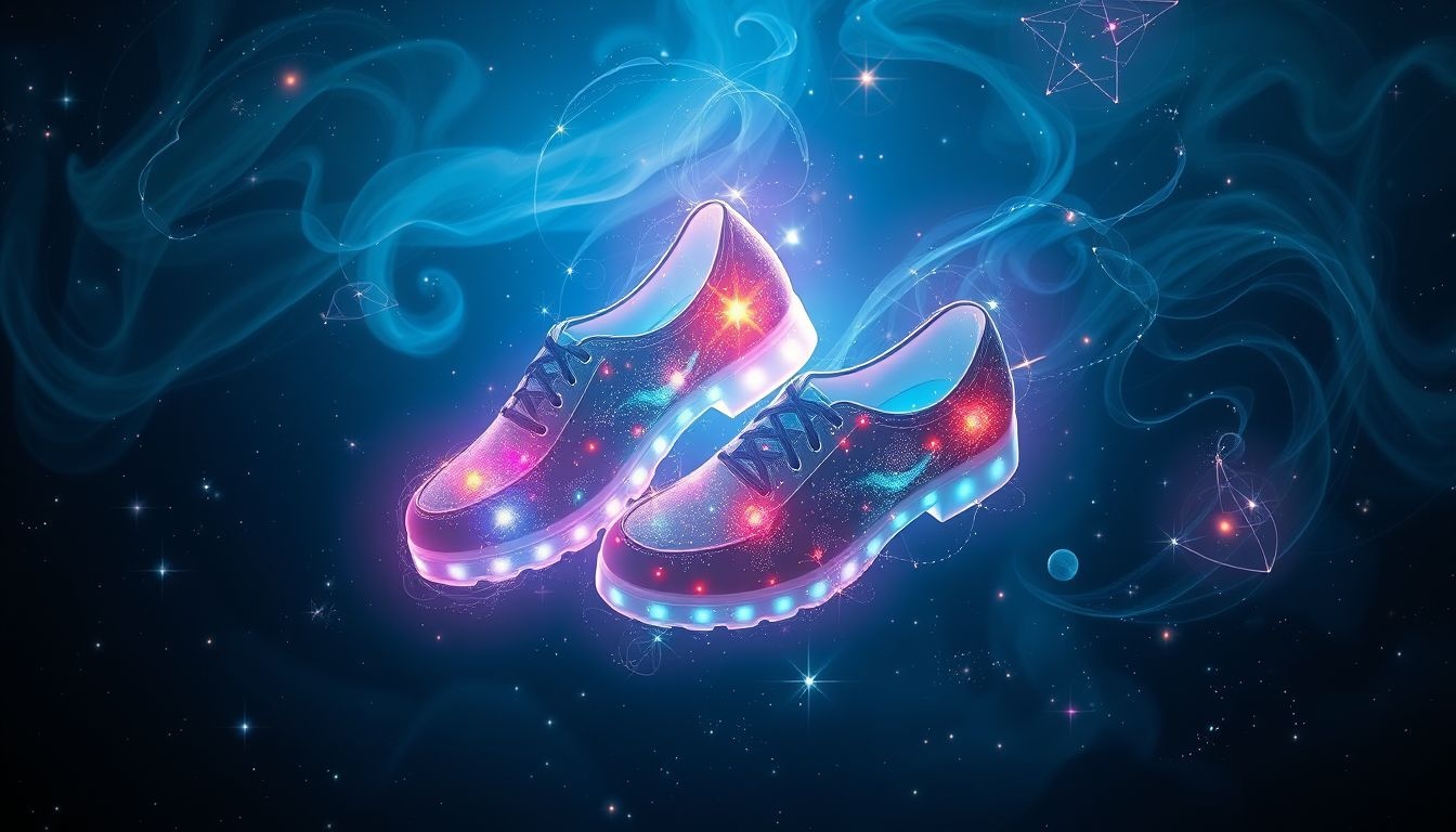 Glimmende schoenen die van kleur veranderen symboliseren innerlijke transformatie.