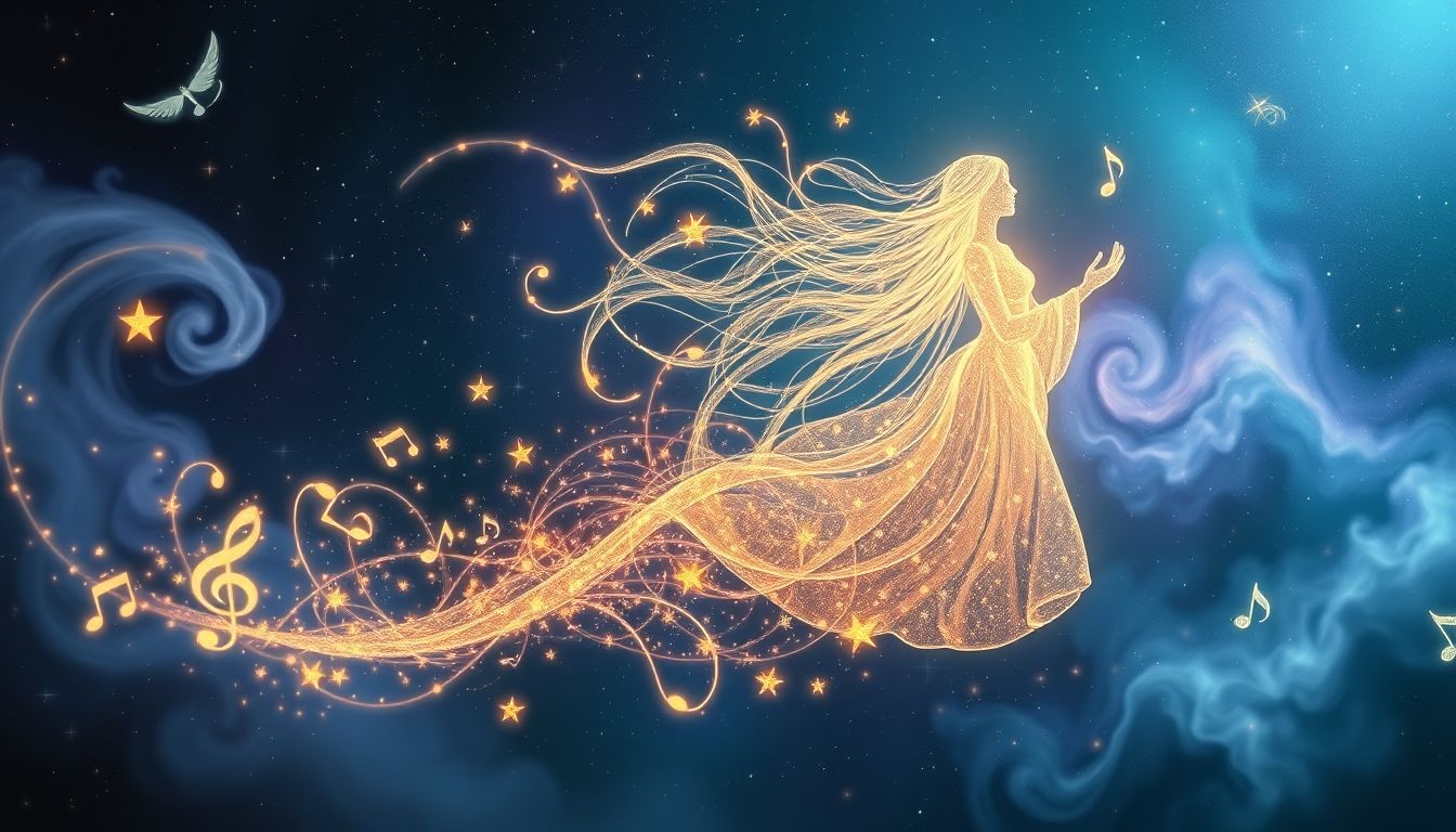 Een zingende geleerde symboliseert wijsheid die creatief tot uiting komt.