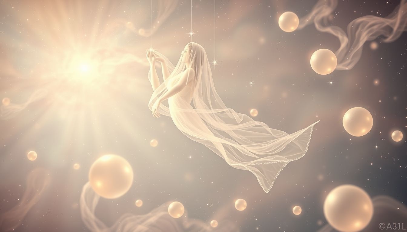 Een mantilla met parels symboliseert zuiverheid en elegantie in dromen.