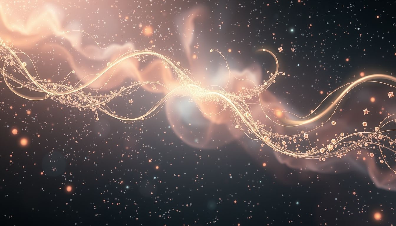 Dansende bloemmeeldraden symboliseren creatieve energie en levensvreugde.