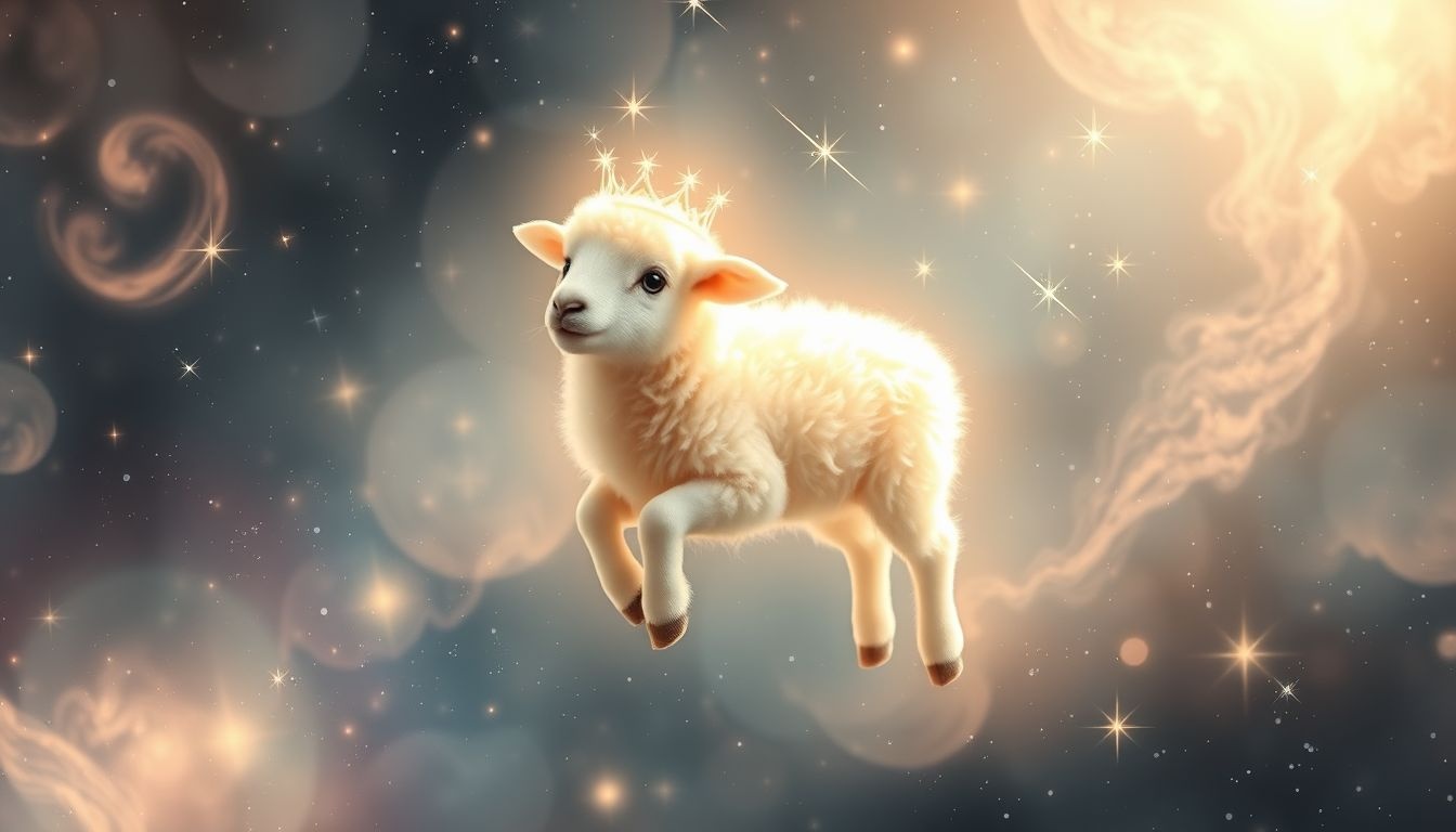Een offerlam met kroon symboliseert onschuld en spirituele overwinning.