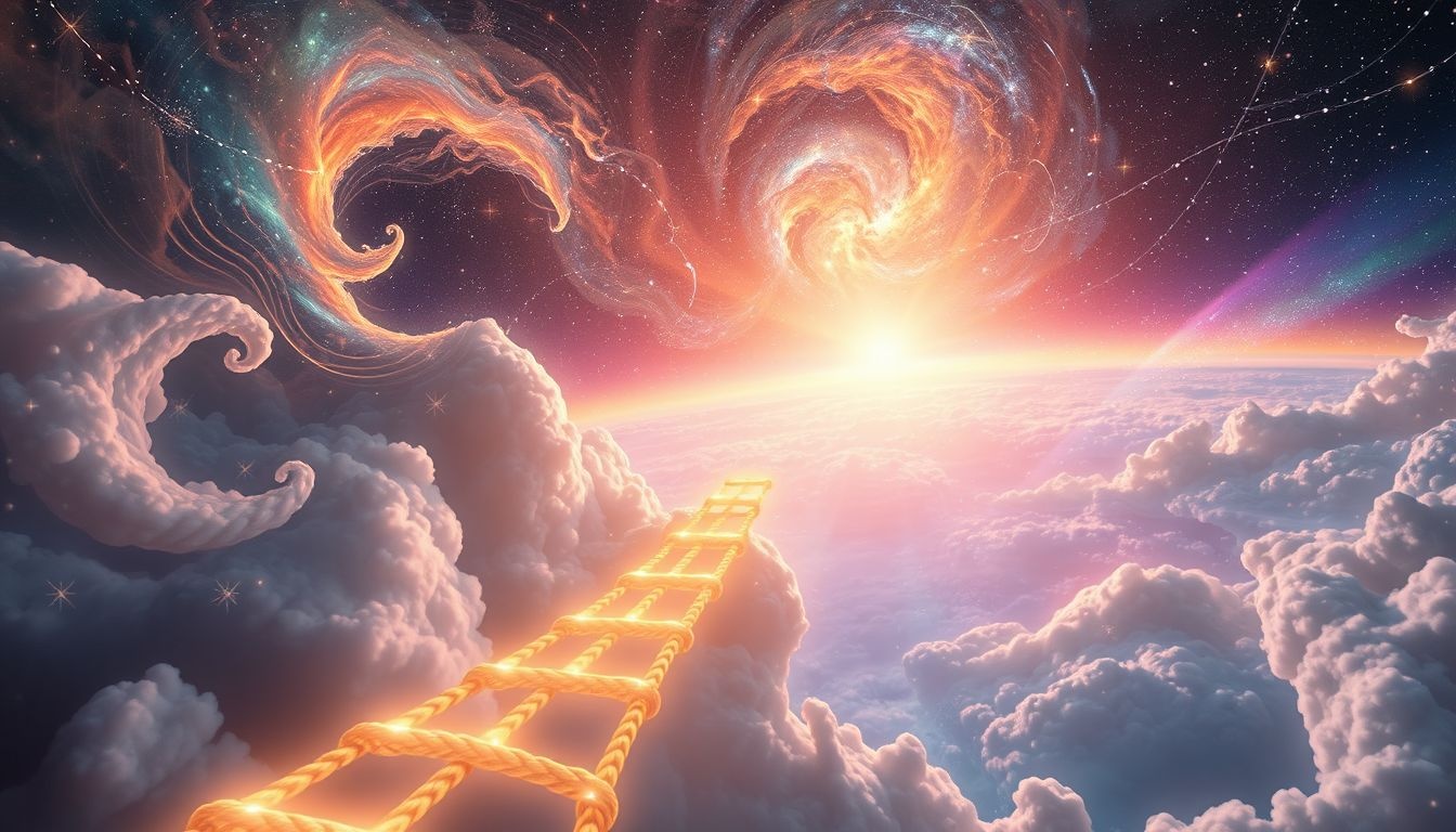 Een touwladder beklimmen symboliseert persoonlijke groei en nieuwe perspectieven.