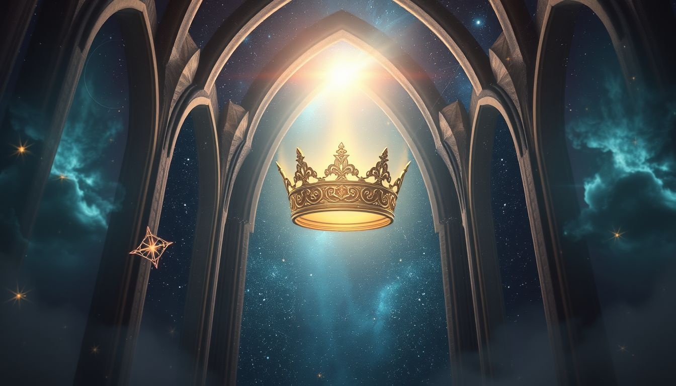 Een kroon in een kerk symboliseert spirituele macht en erkenning.