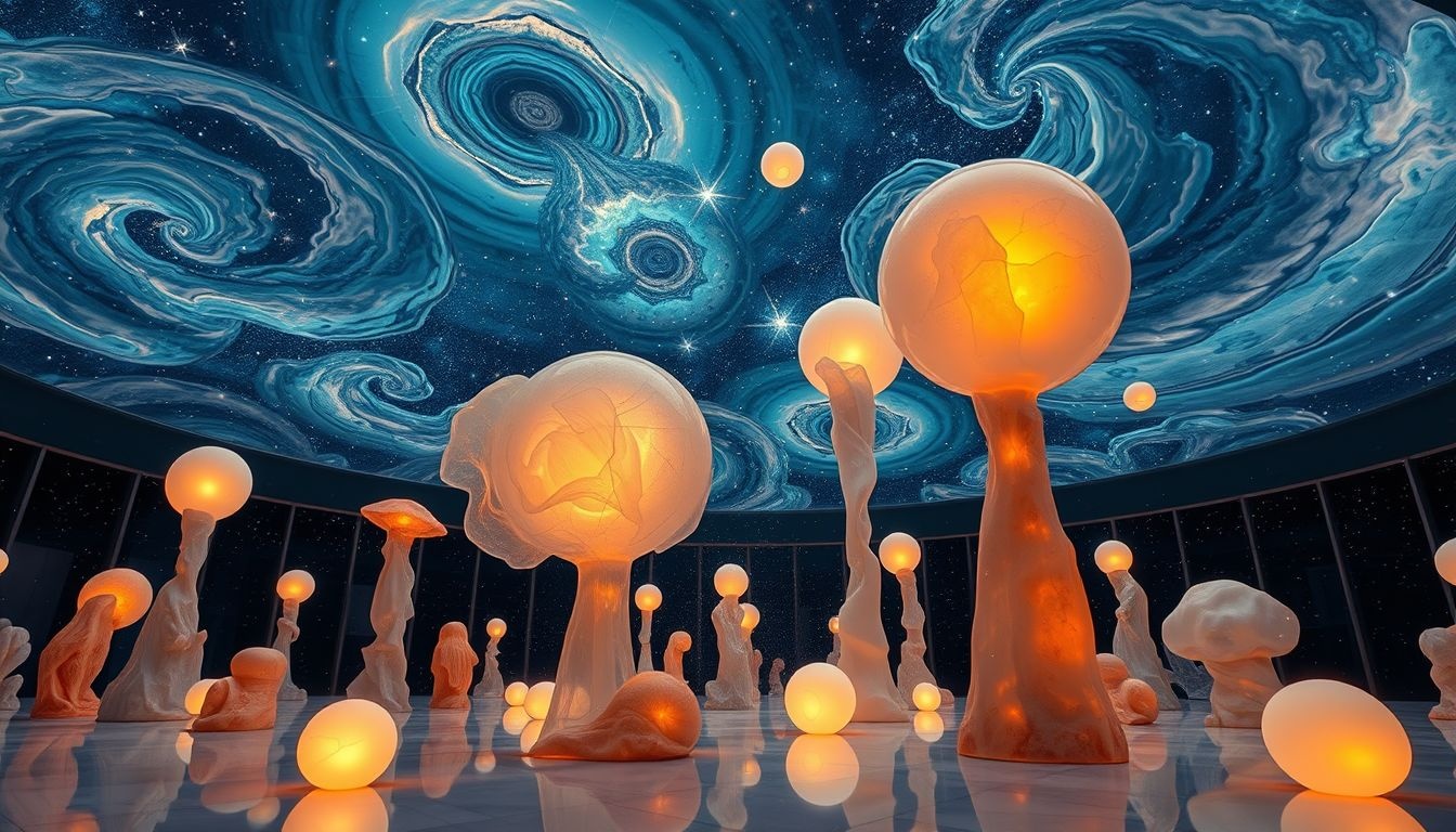 Een oranjerie vol sculpturen symboliseert creatieve groei en innerlijke kracht.