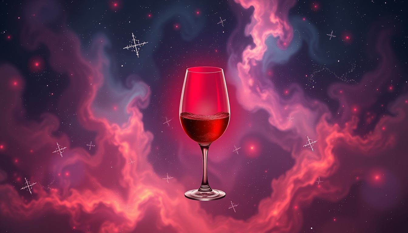 Een rood wijnglas dat van kleur verandert symboliseert emotionele transformatie.