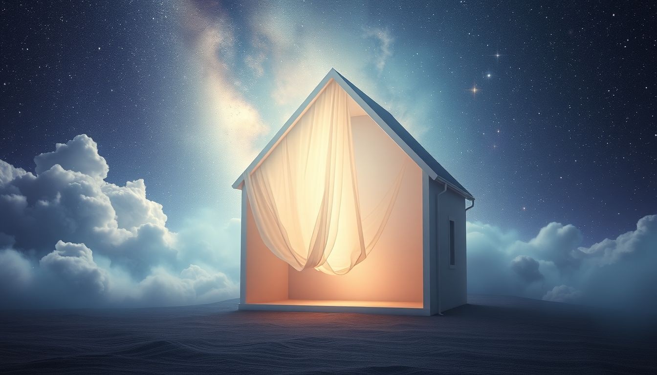Een doodskleed in een leeg huis symboliseert verborgen angsten.