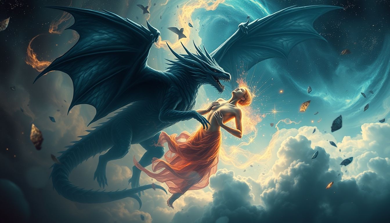 Vechten tegen een wyvern symboliseert innerlijke strijd en moed.