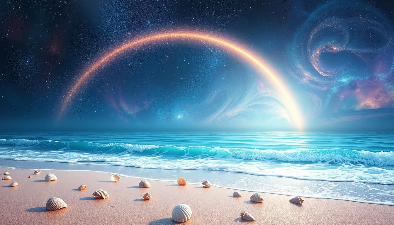 Een regenboog aan de zeekust symboliseert hoop na strijd.