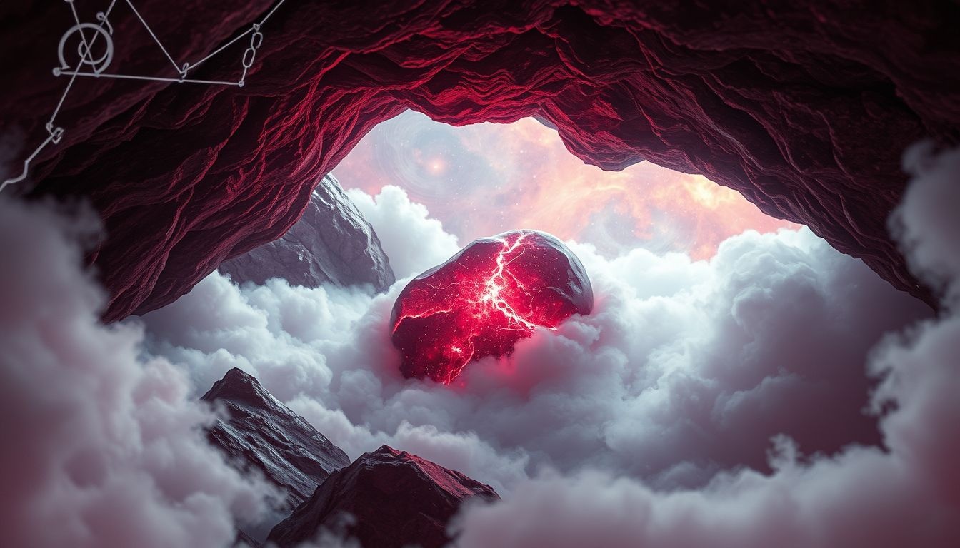 Dromen over bloedsteen in grot symboliseert verborgen kracht en transformatie.