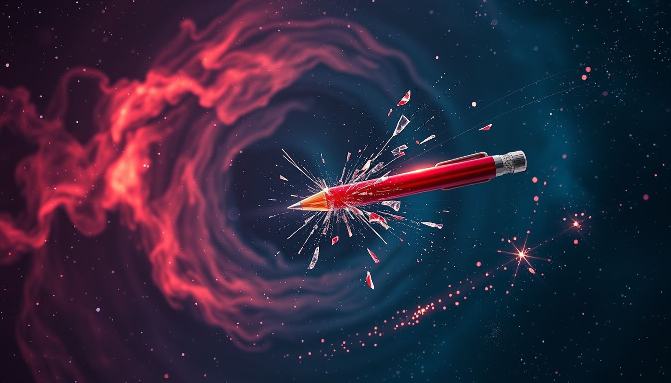 Een brekende rode pen symboliseert het verlies van controle of frustratie.