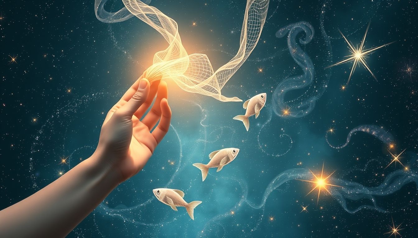 Dromen over vissen met een net symboliseren het verzamelen van kansen.