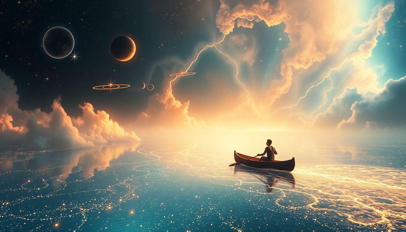 Alleen kanoën symboliseert zelfreflectie en innerlijke rust vinden.