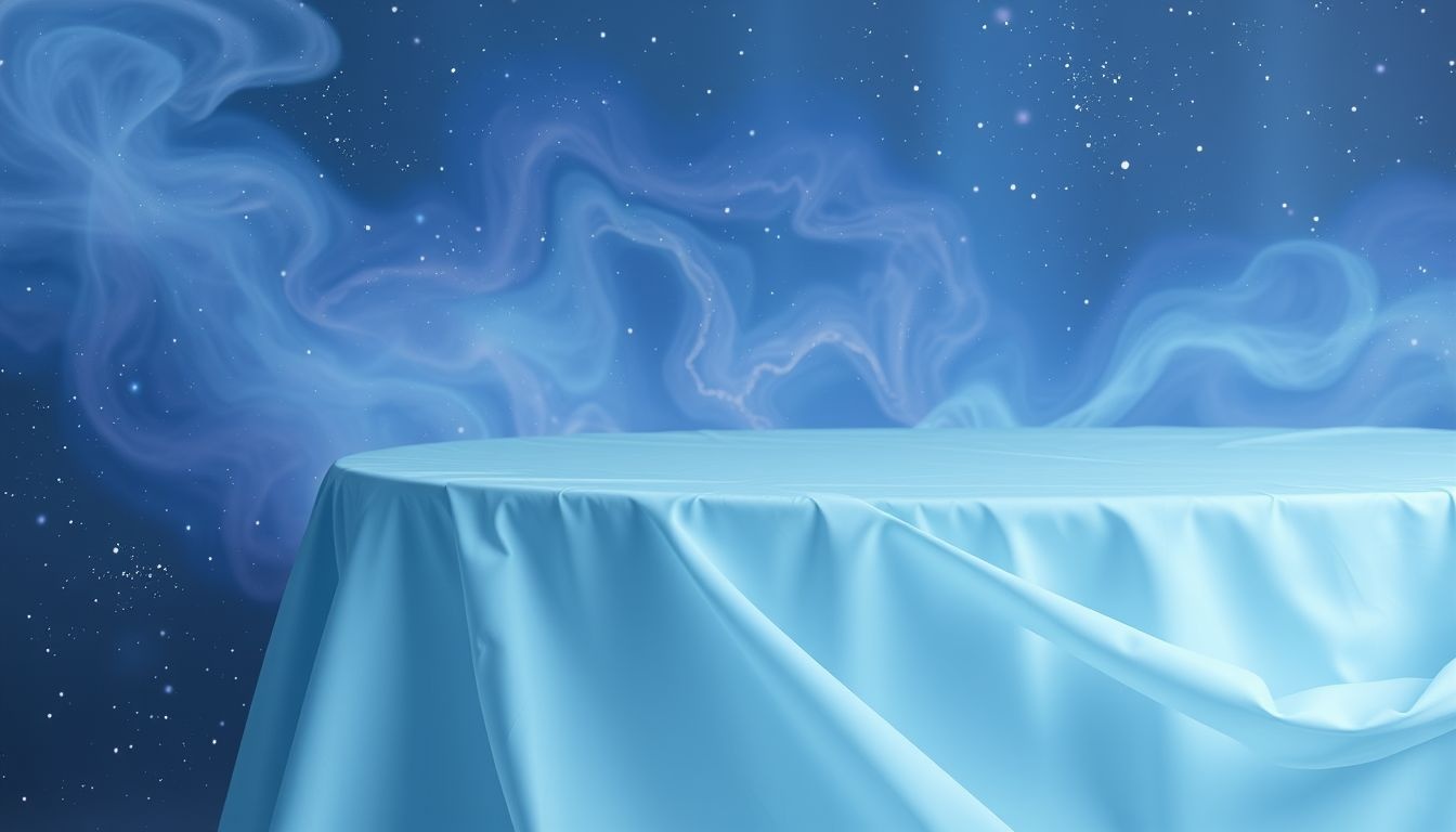 Een blauw tafelkleed symboliseert rust en emotionele balans in dromen.