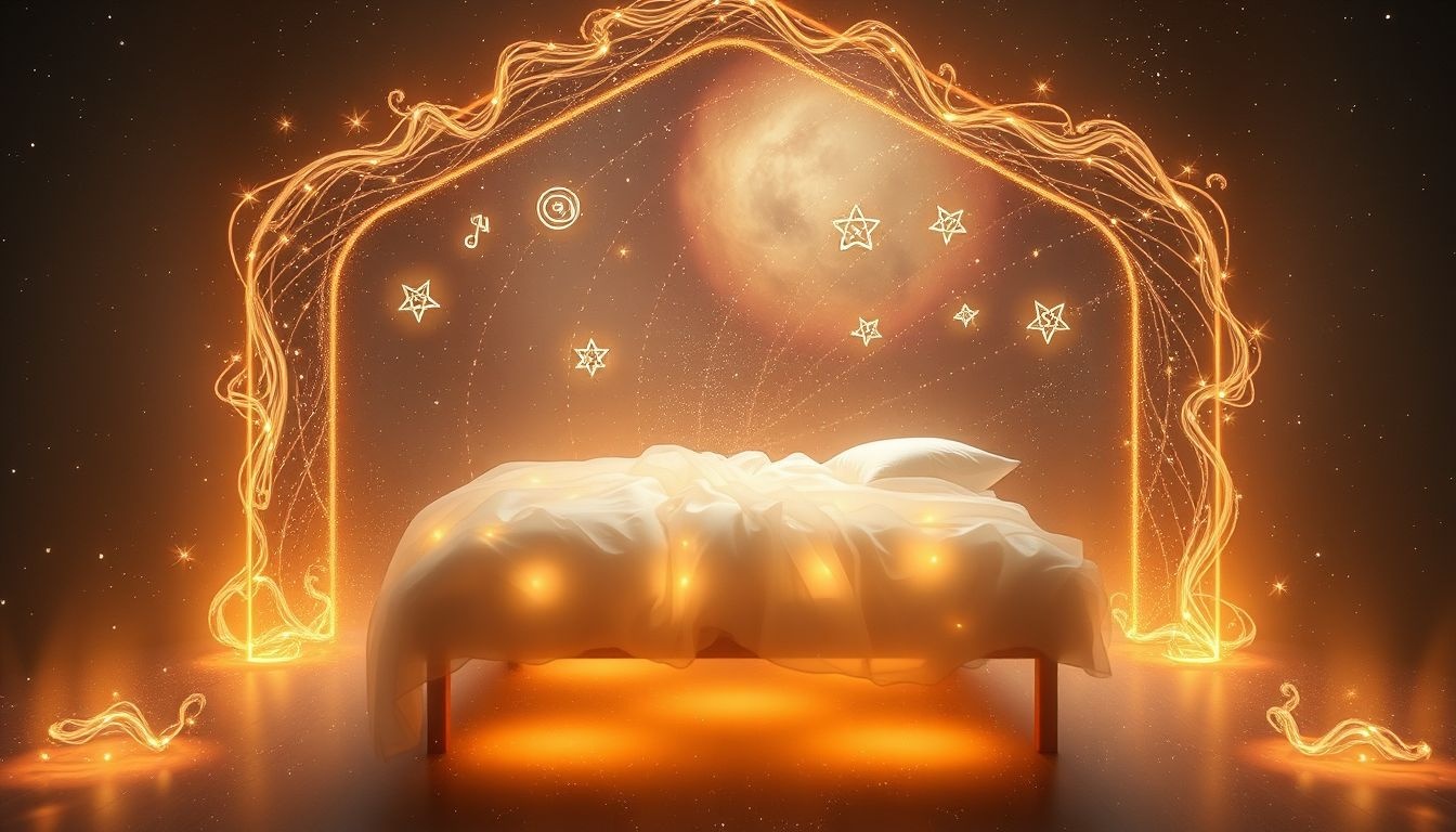 Een bruidsbed in vertrouwde kamer symboliseert geheime verlangens en intimiteit.