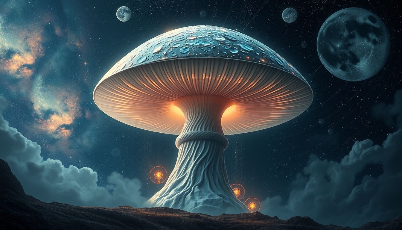 Een gigantische parasolzwam symboliseert groei en bescherming in dromen.