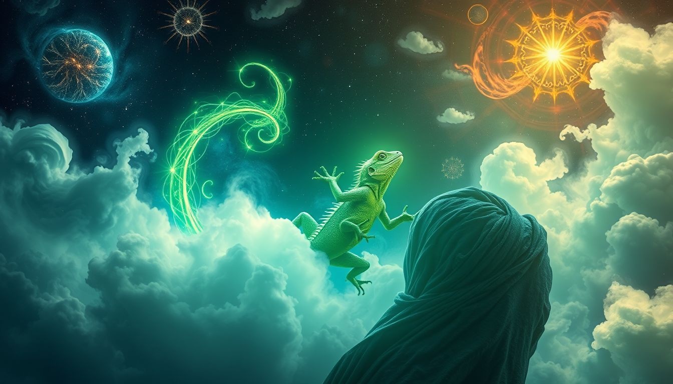 Een groene hagedis symboliseert groei en nieuwe levensmogelijkheden.