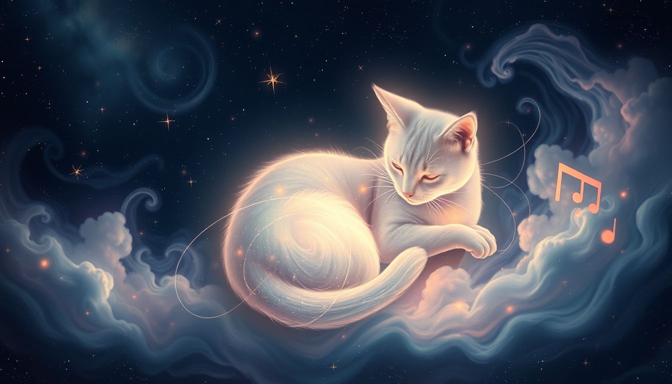 Een spinnende kat in dromen symboliseert innerlijke rust en tevredenheid.