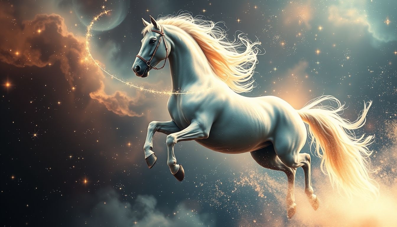 Een paard dat losraakt symboliseert vrijheid en ontsnapping.
