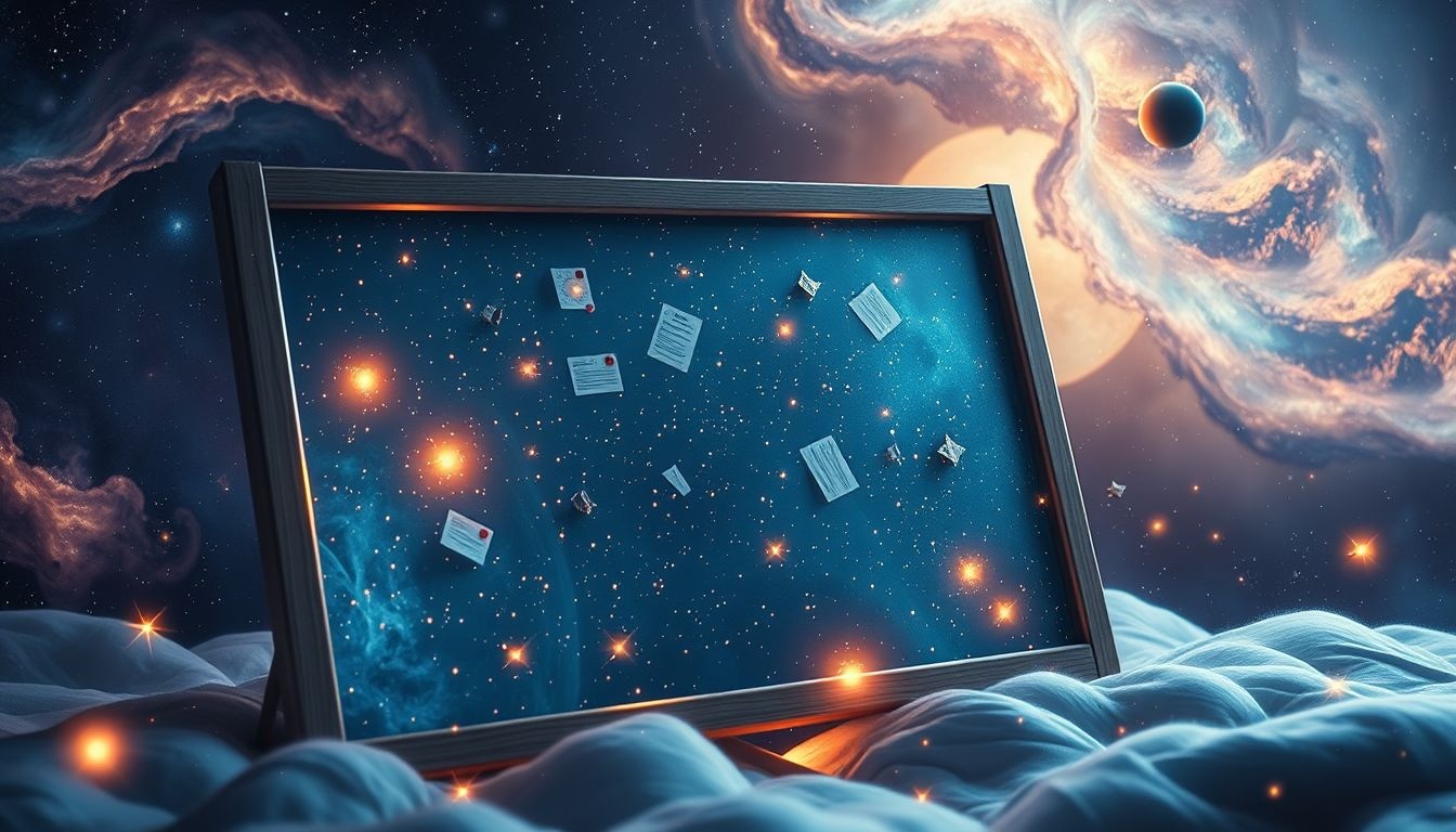 Een omvallend prikbord symboliseert onverwachte veranderingen en chaos.