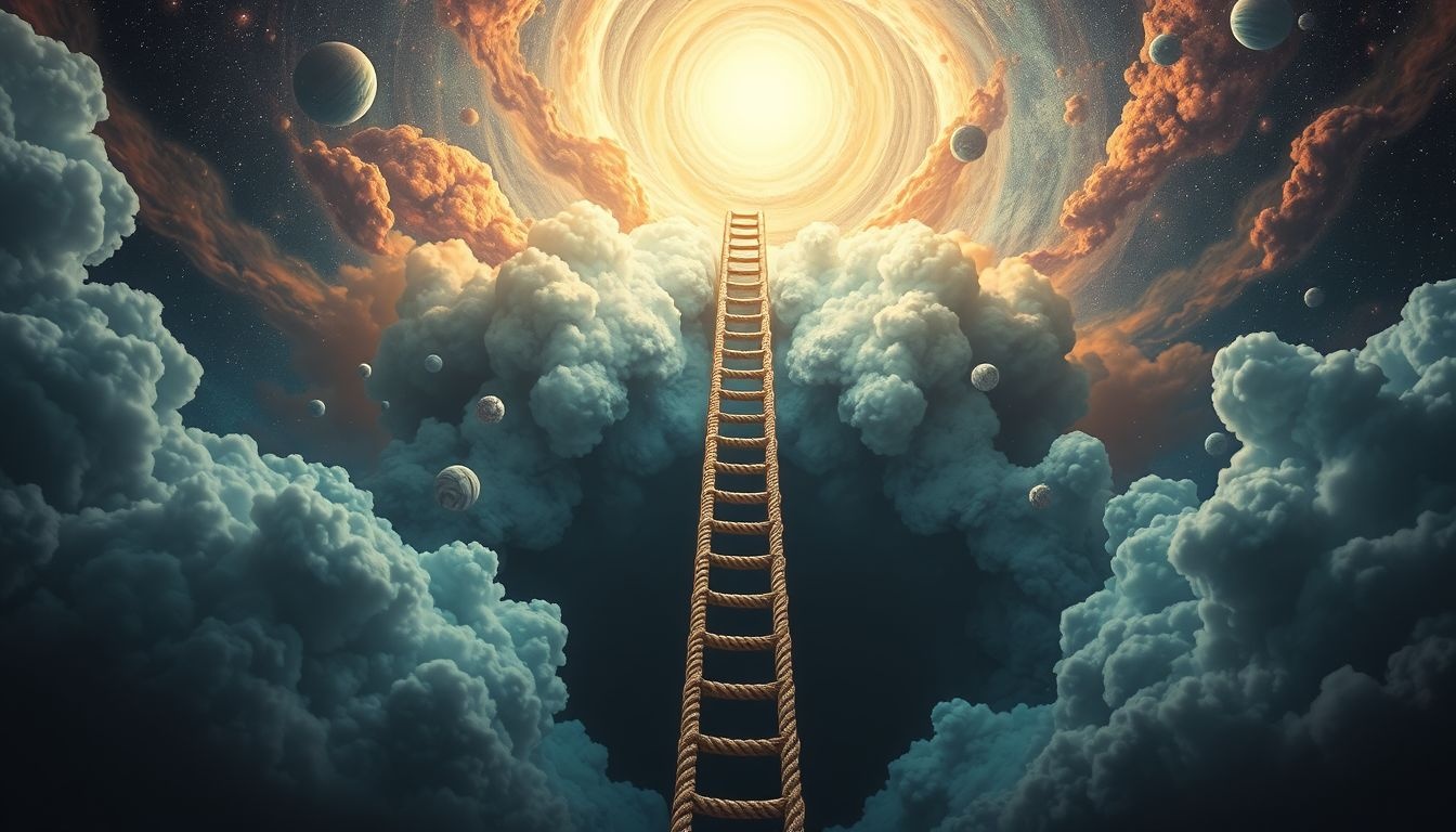 Een touwladder naar donker symboliseert onzekerheid en angst.