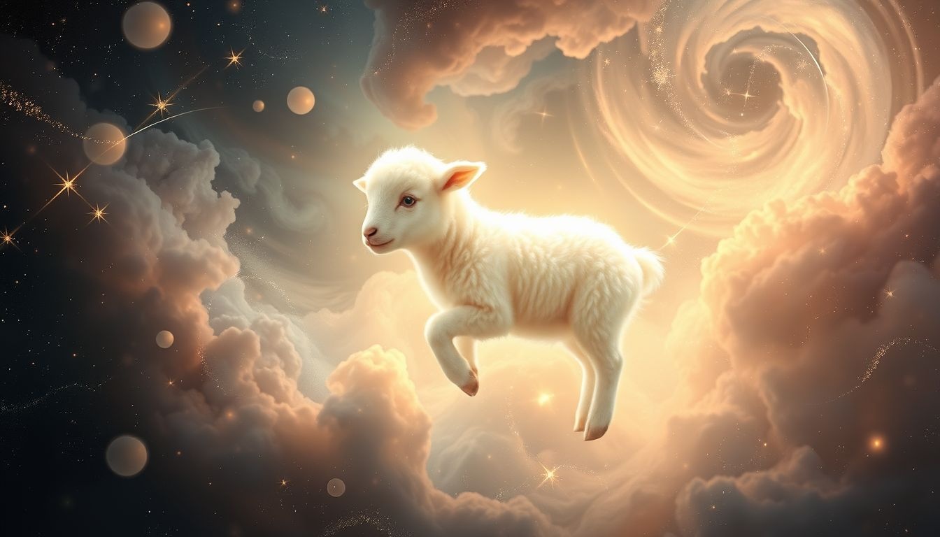 Een wit offerlam symboliseert onschuld en nieuwe spirituele zuiverheid.