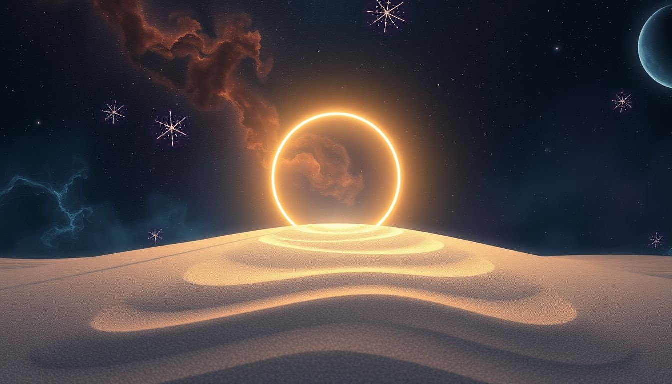 Dromen over cirkellijnen in het zand symboliseren vergankelijke levenscycli.