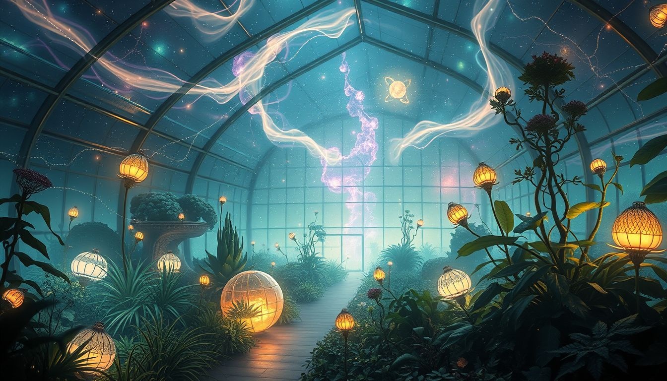 Een kas vol onbekende planten symboliseert verborgen talenten en groei.