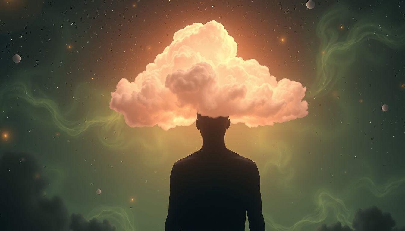 Een radioactieve wolk symboliseert onzichtbare dreiging en angst.